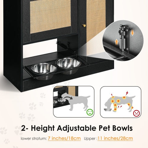 Elevated Dog Bowl Stand - 2 Bowls with Storage Cabinet