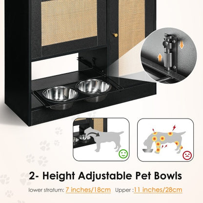 Elevated Dog Bowl Stand - 2 Bowls with Storage Cabinet