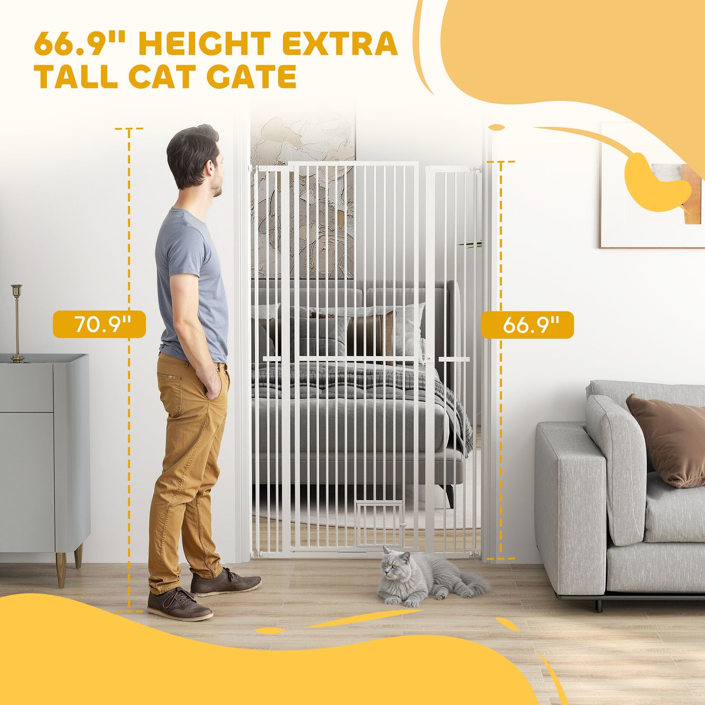 Extra Tall Pet Gate 67" - Dog Gate with Cat Door
