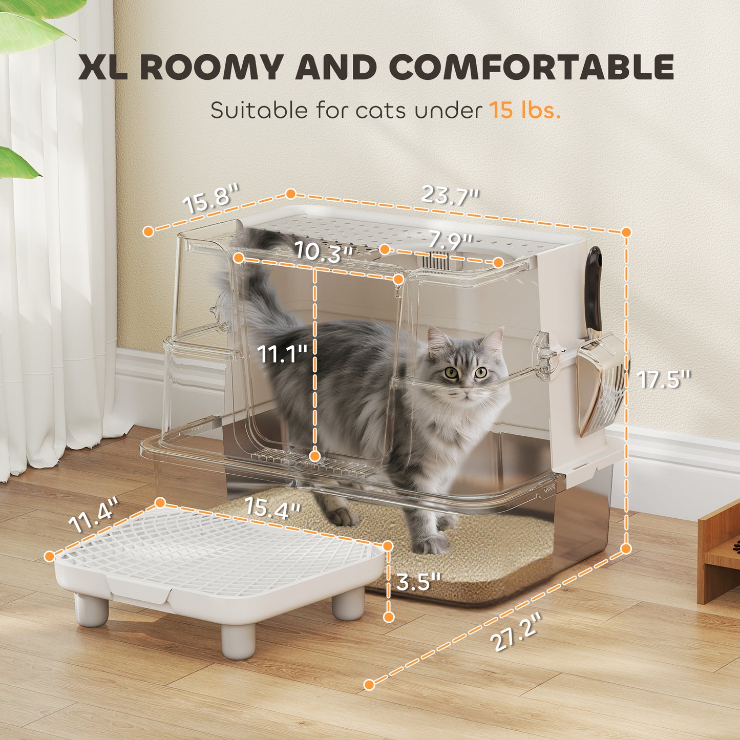 Cat Litter Box XL Stainless Steel - Dual Entry Flip Top