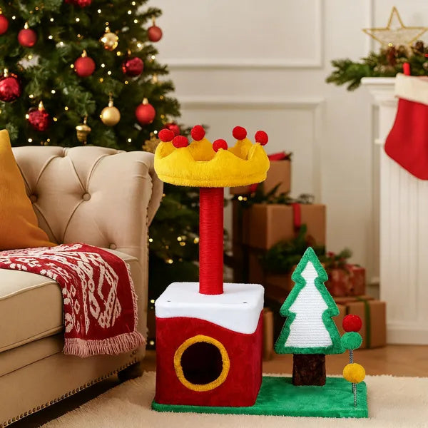 Holiday Crown Tree - Christmas Cat Tower with Condo