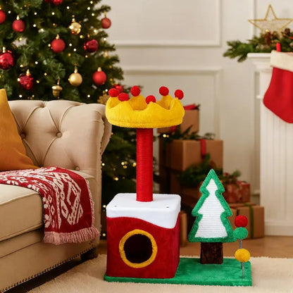 Holiday Crown Tree - Christmas Cat Tower with Condo