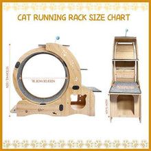 Cat running rack size chart with measurements and dimensions.