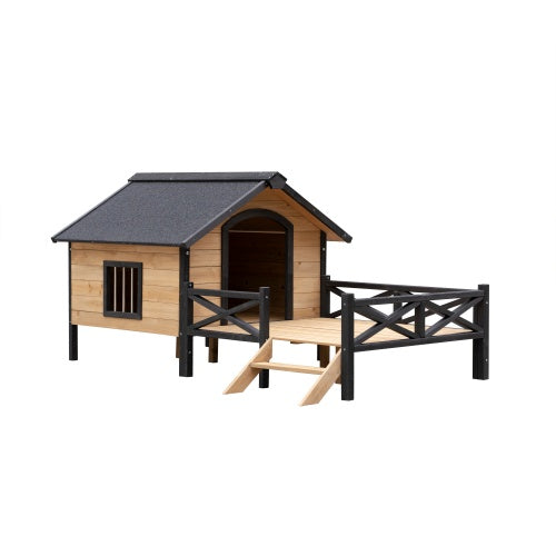 Large Wooden Dog House - Outdoor Cabin with Porch