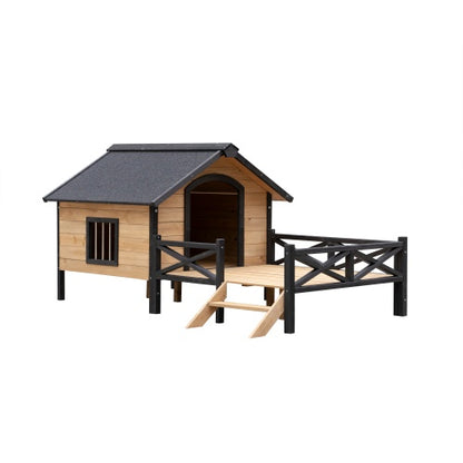 Large Wooden Dog House - Outdoor Cabin with Porch