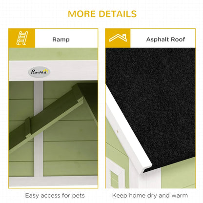 64 Inch Rabbit Hutch With Asphalt Roof, Handle, Wheels, Multicolo - Purrfect Pet Haven