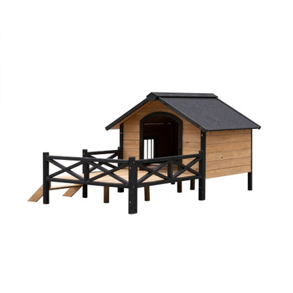 Large Wooden Dog House - Outdoor Cabin with Porch