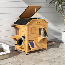 2-Story Wooden Outdoor Cat House - Feral Shelter with Escape Door