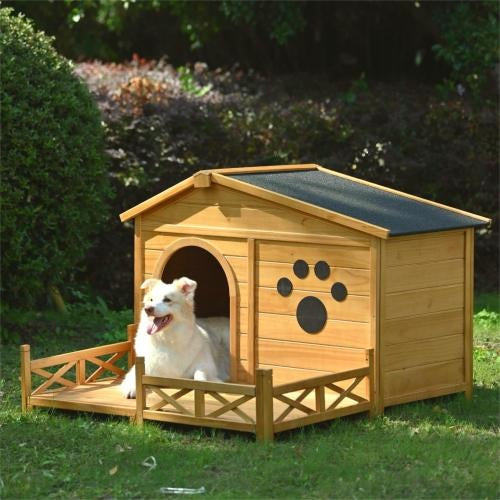 48" Wooden Dog House with Porch - Water-Resistant Asphalt Roof Kennel