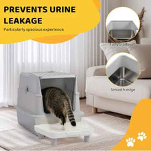 Stainless Steel Cat Litter Box, Covered Extra Large Cat Litter Box Enclosure, Metal Kitty Litter Boxes With Lid, Litter Scoop, And Filter Pedal, Anti-Leakage, Non-Stick, Easy To Clean