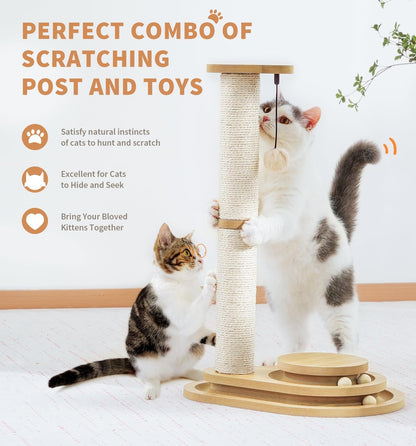 Cat Scratching Post Sisal - 3 Track Ball Lane Hanging Toy