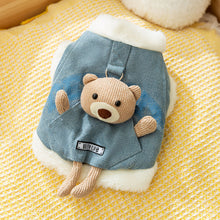 Teddy Bear Denim Vest - Dog Winter Coat with Plush Toy