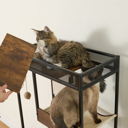 Front Access Cat Litter Box Enclosure with Cat Tree Tower