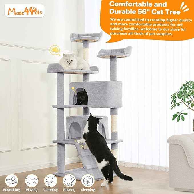 56-Inch Cat Tree Tower - Multi-Level with 2 Condos & Toys - Purrfect Pet Haven