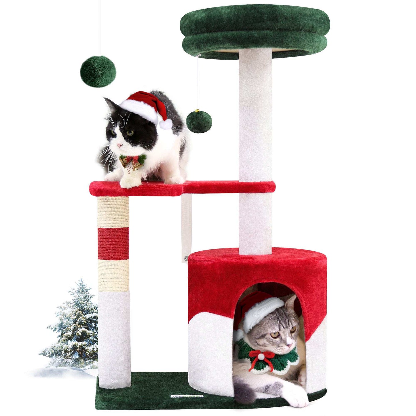 33 Inch Christmas Style Cat Climbing Frame - Festive Holiday Cat Tree Tower