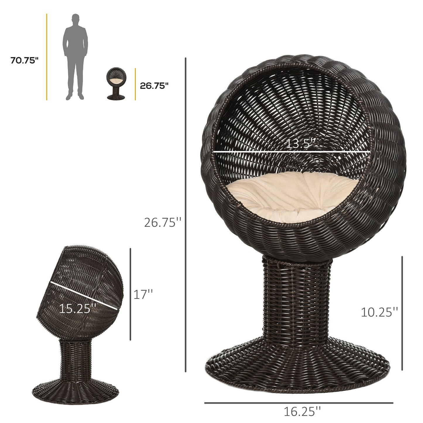 Cat Egg Chair Pod - Mat Grass Woven Rotating Basket Bed