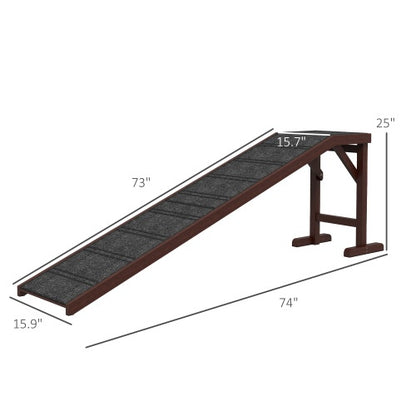 PawHut Dog Ramp for Bed - Non-Slip Carpet Pet Ramp 74x16x25