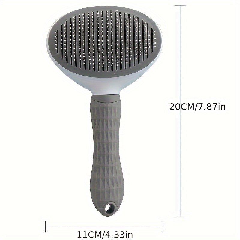 Cat Grooming Brush | One-Click Hair Removal Comb | Ergonomic Handle | Gentle Deshedding Tool for Cats & Dogs | Effective Fur Cleaning | Light Blue and White Plastic, Pet Fur Cleaner | Easy Grip Handle | Fine Bristle Comb | Purrfect Pet Haven