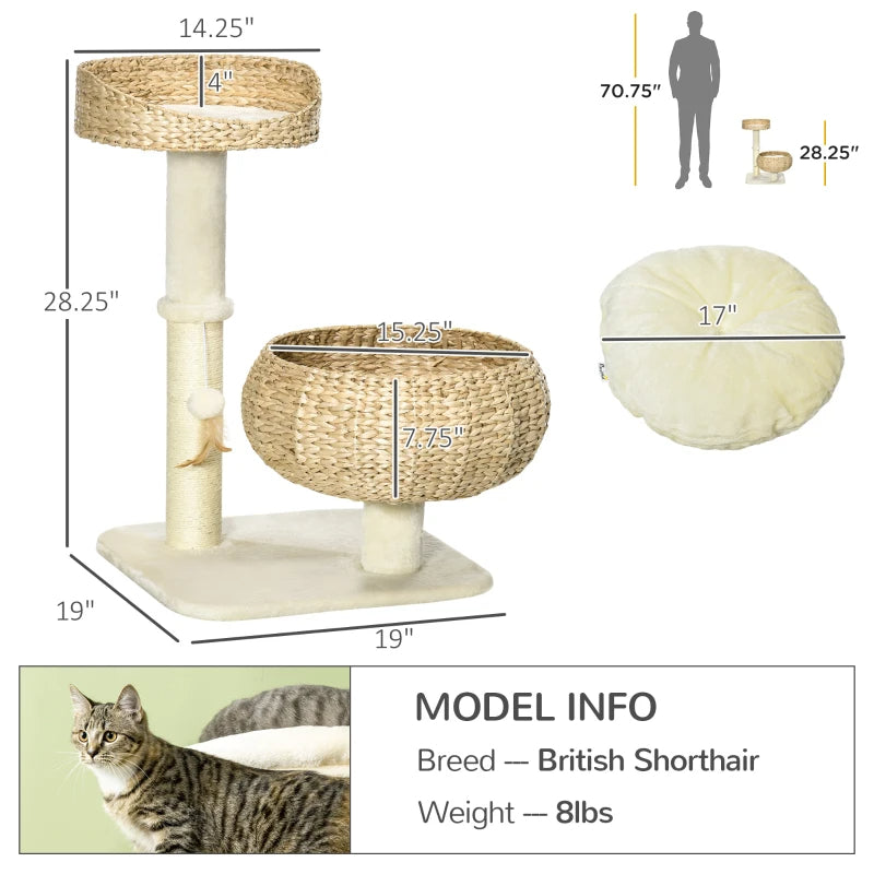 Cat Tree - Small Basket Bed with Scratching Post & Toy - Purrfect Pet Haven