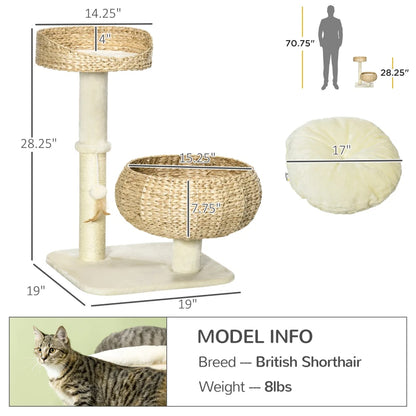 Cat Tree - Small Basket Bed with Scratching Post & Toy - Purrfect Pet Haven