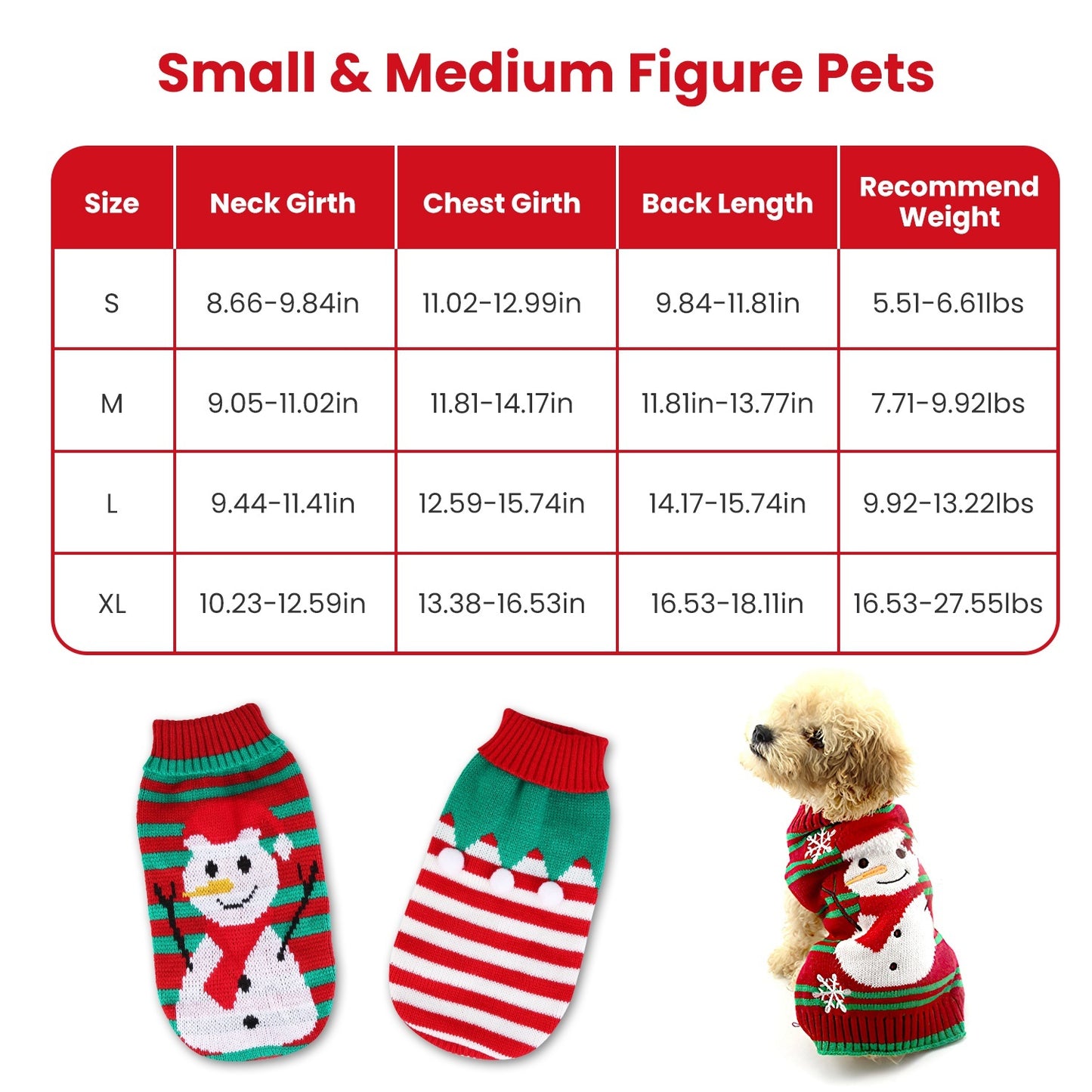 Christmas Pet Turtleneck Sweater - Snowman & Stripe Holiday Patterns