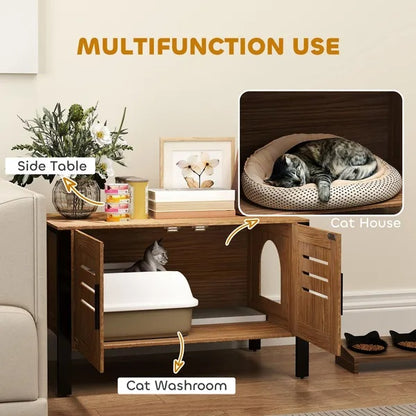Cat Litter Box Enclosure with Tall Legs - Dark Brown Scratching Cabinet