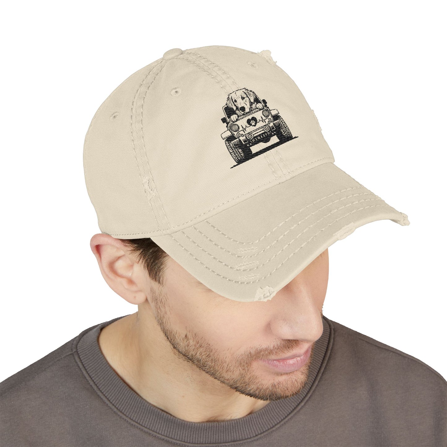Embroidered Golden Retriever Jeep Hat - Vintage Distressed Cap