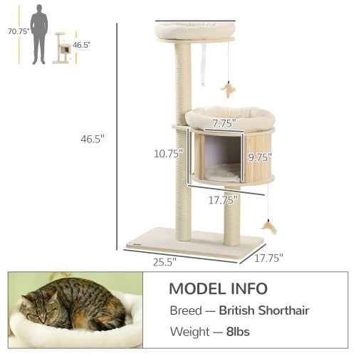 Cat Tree 3 Level - Sisal Posts Soft Cushions Interactive Toy