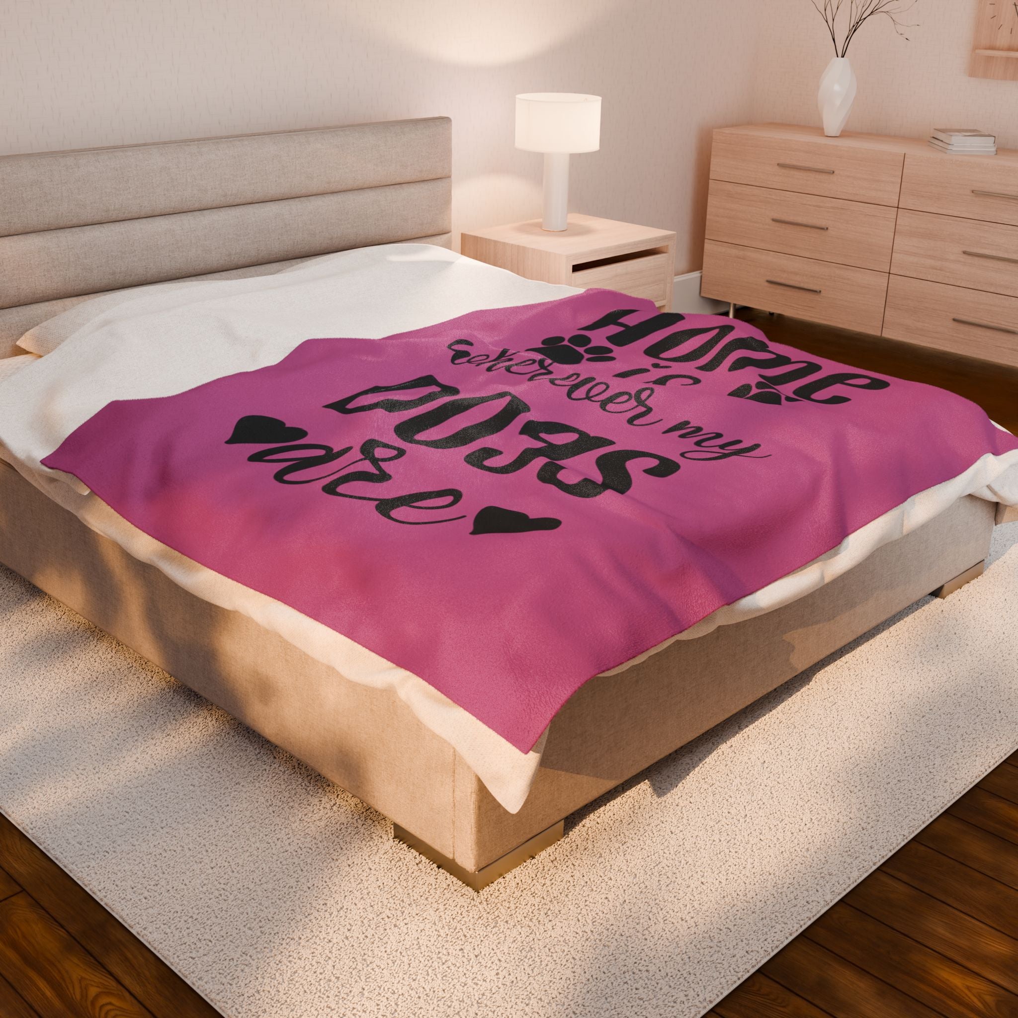 Cozy Pet Lover's Blanket - "Home is Wherever My Dogs Are" - Velveteen Plush