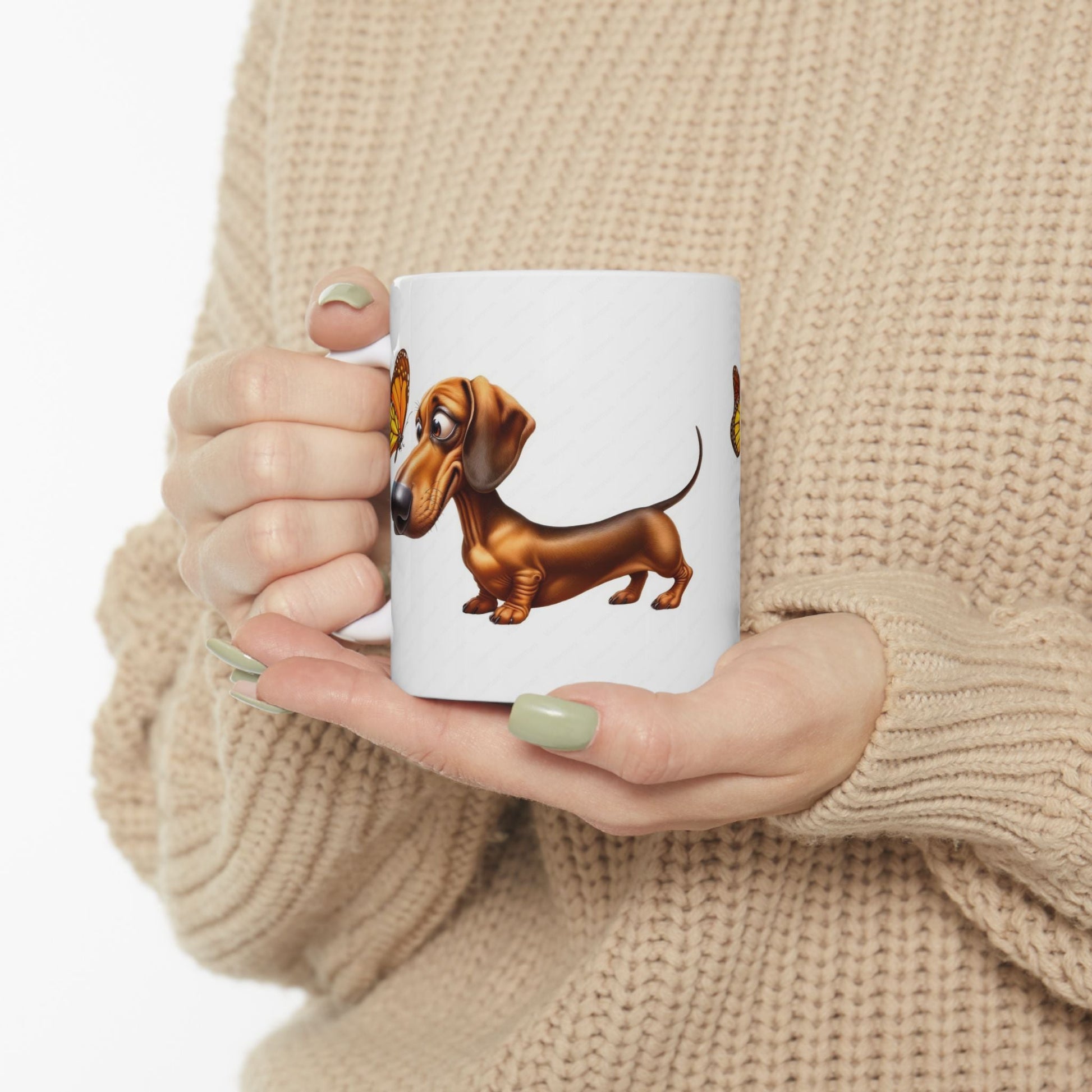 Cute Dachshund and Butterfly Ceramic Mug - Fun 11oz & 15oz Coffee Cup for Animal Lovers | Purrfect Pet Haven