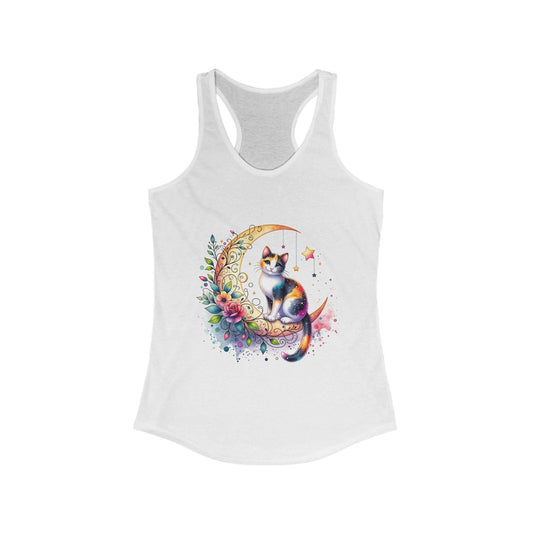 Whimsical Cat Moon Racerback Tank Top for Women | Purrfect Pet Haven