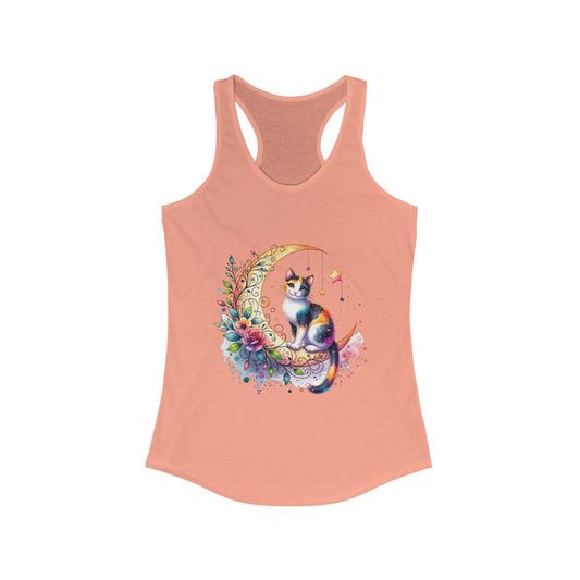 Whimsical Cat Moon Racerback Tank Top for Women | Purrfect Pet Haven