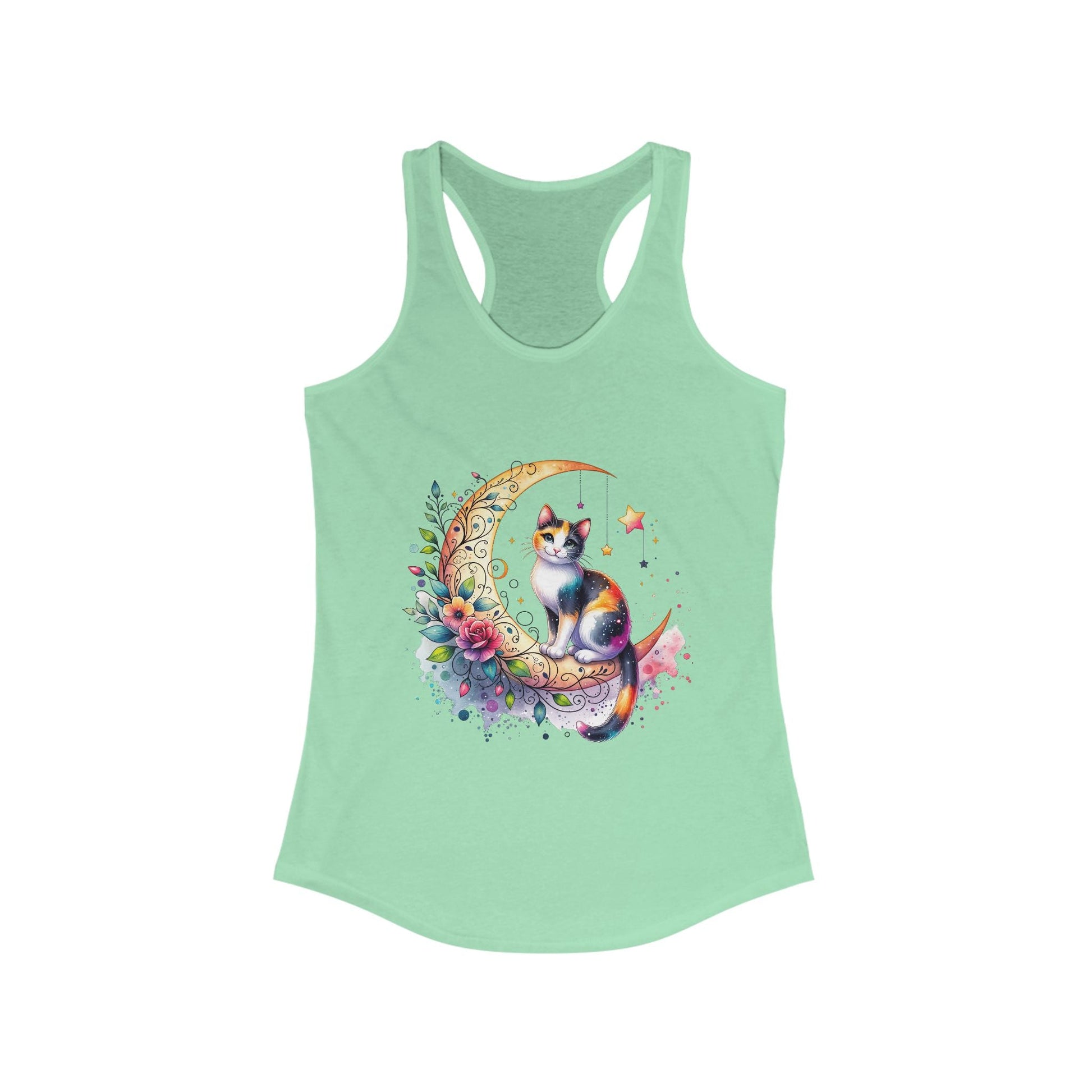Whimsical Cat Moon Racerback Tank Top for Women | Purrfect Pet Haven