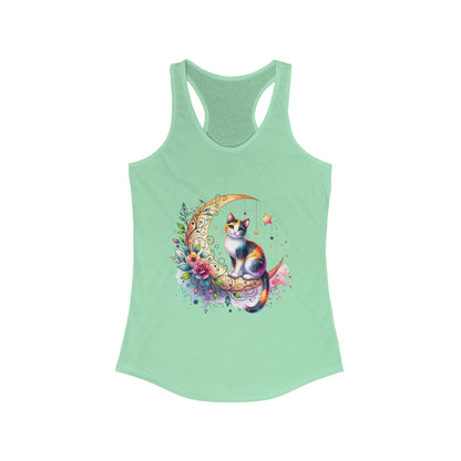 Whimsical Cat Moon Racerback Tank Top for Women | Purrfect Pet Haven