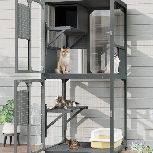 Catio Outdoor Cat Enclosure - 4 Tier Window Access with Wheels
