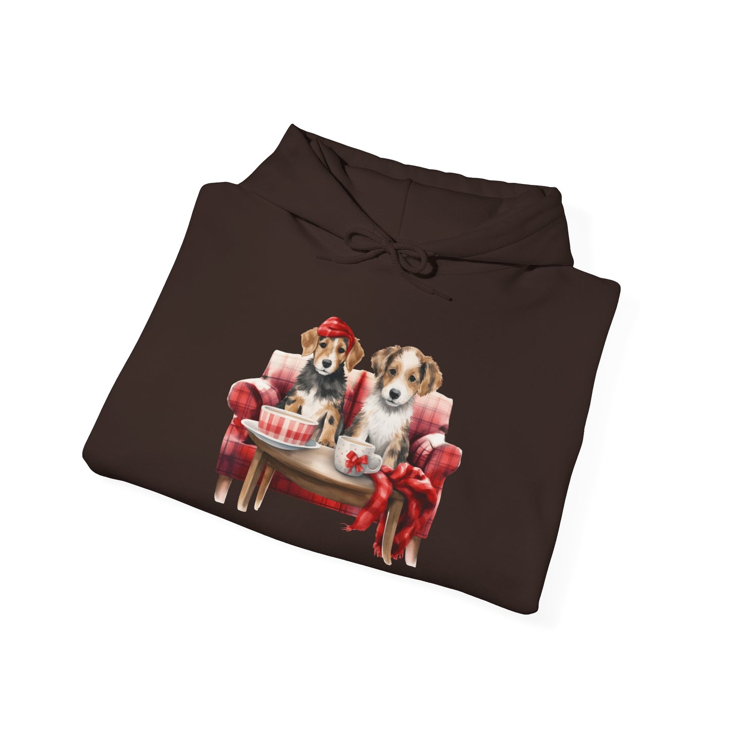 Christmas Puppies Hoodie - Festive Dogs on Sofa Holiday Sweatshirt