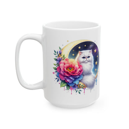 Whimsical Floral Cat Ceramic Mug - 11oz & 15oz