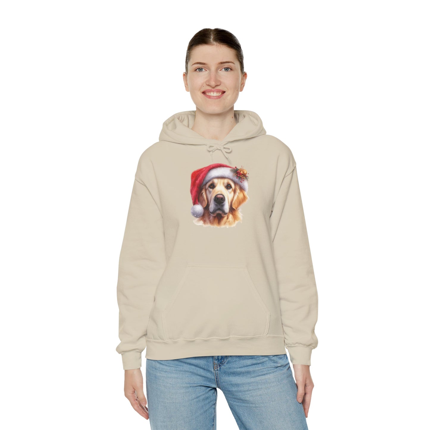 Christmas Golden Retriever Hoodie – Cute Dog in Santa Hat Holiday Sweatshirt