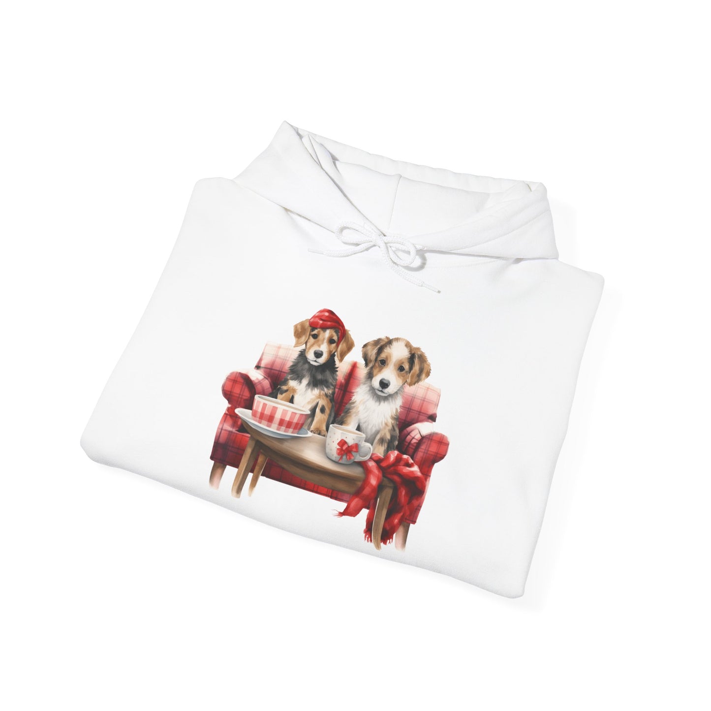 Christmas Puppies Hoodie - Festive Dogs on Sofa Holiday Sweatshirt