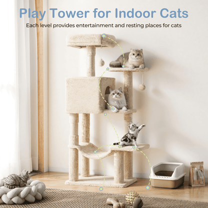 44-Inch Cat Tree - Multi-Level with Hammock & Sisal Posts - Purrfect Pet Haven