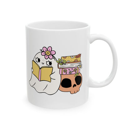Cute Ghost Ceramic Mug | Coffee Cup for Book Lovers | Halloween Decor | Gift for Readers