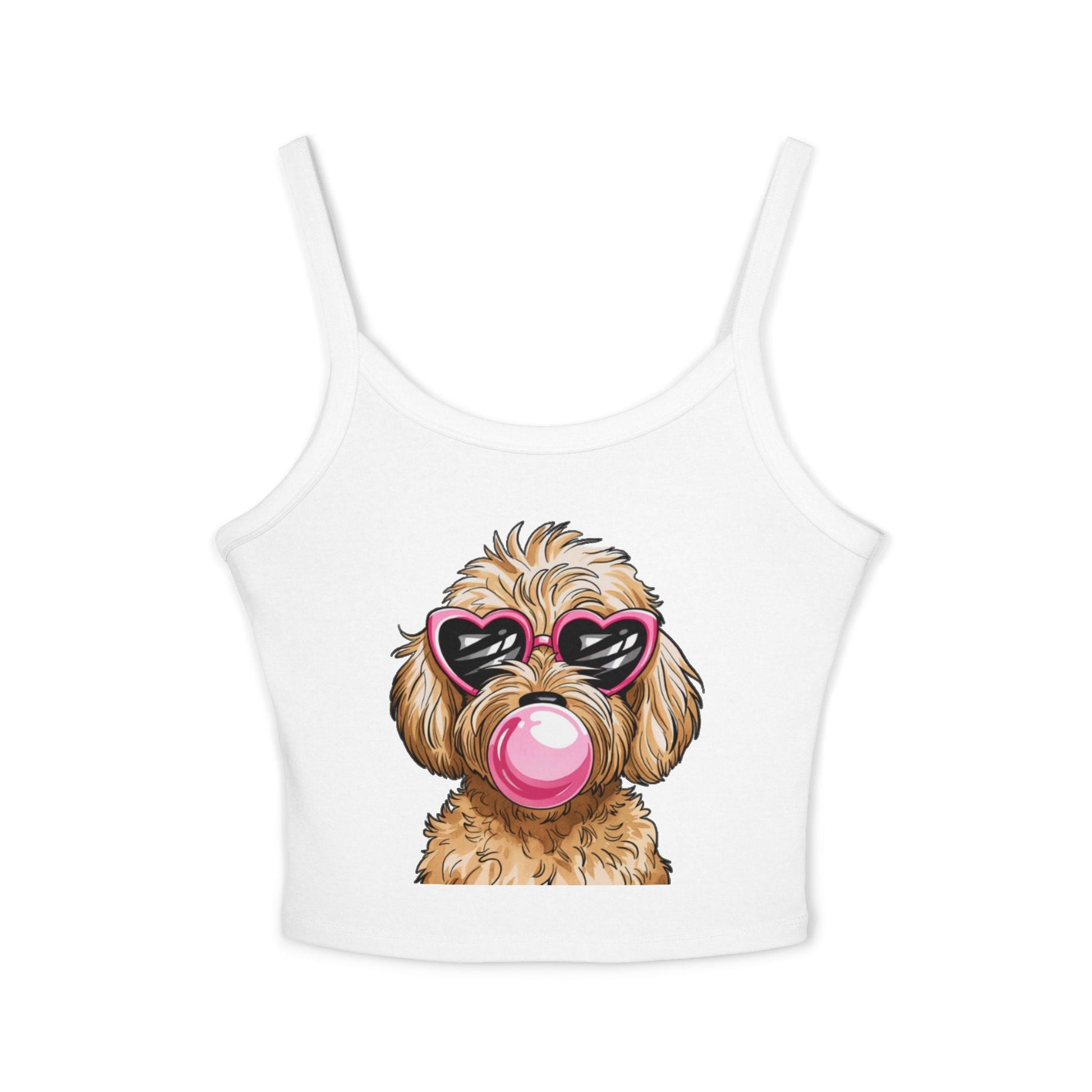 Cool Goldendoodle Blowing Bubble - Women's Spaghetti Strap Tank Top | Purrfect Pet Haven