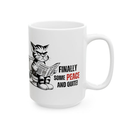 Funny Cat Ceramic Mug – "Finally Some Peace and Quiet!" – Perfect Gift for Cat Lovers | Purrfect Pet Haven