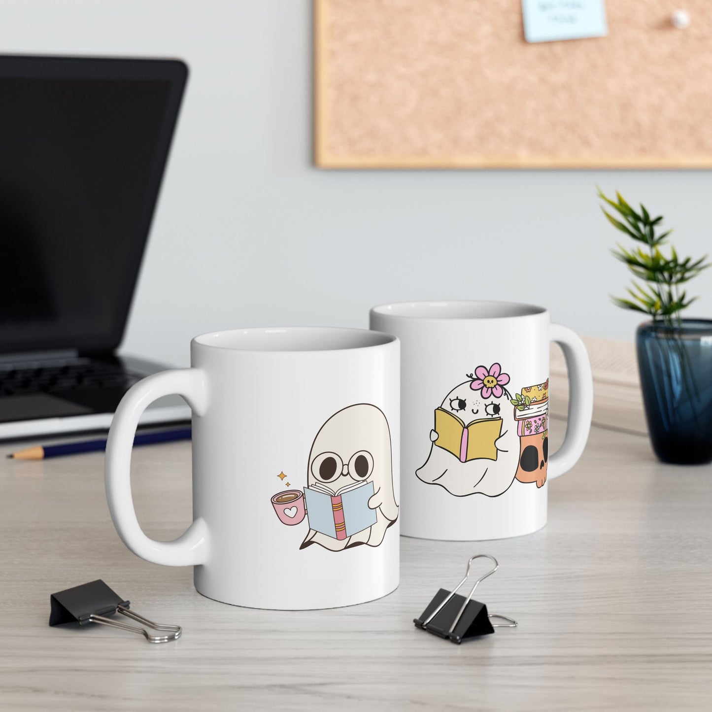 Cute Ghost Ceramic Mug | Coffee Cup for Book Lovers | Halloween Decor | Gift for Readers