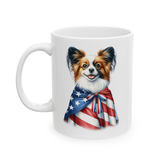 Papillion Patriotic Ceramic Mug – 11oz & 15oz | Perfect for Independence Day & All-American Celebrations | Purrfect Pet Haven