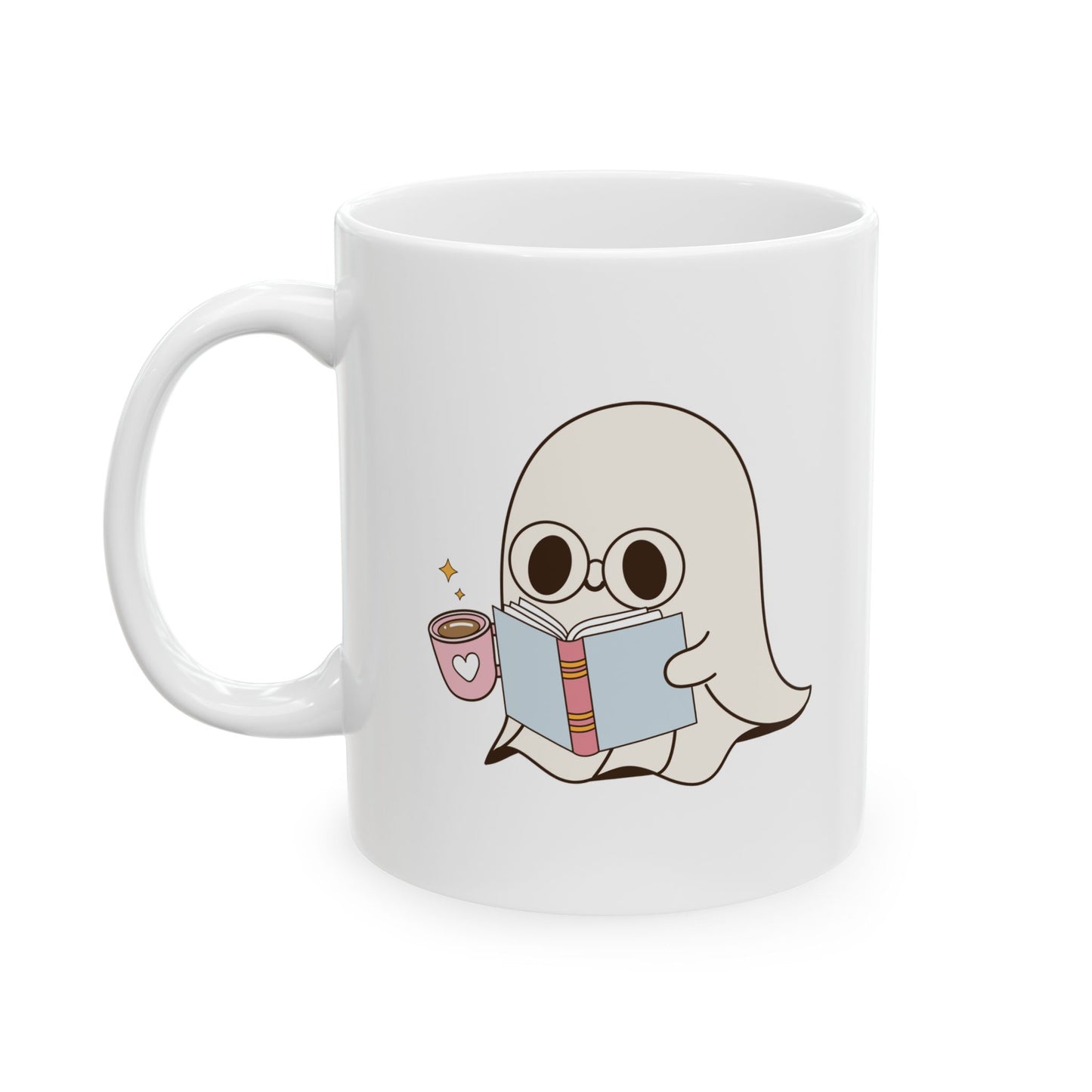 Cute Ghost Ceramic Mug | Coffee Cup for Book Lovers | Halloween Decor | Gift for Readers