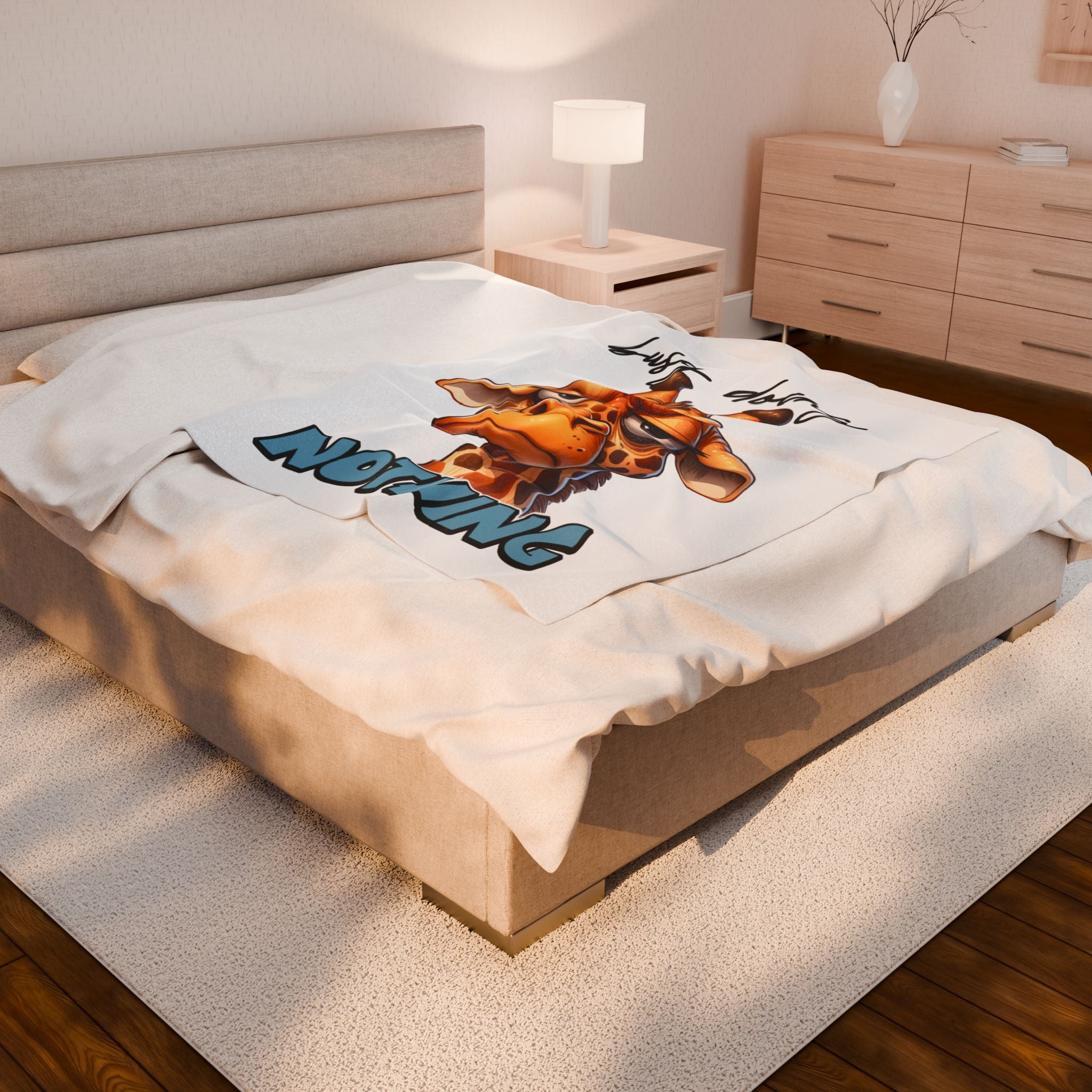 Funny Giraffe Plush Blanket - 'Busy Doing Nothing'