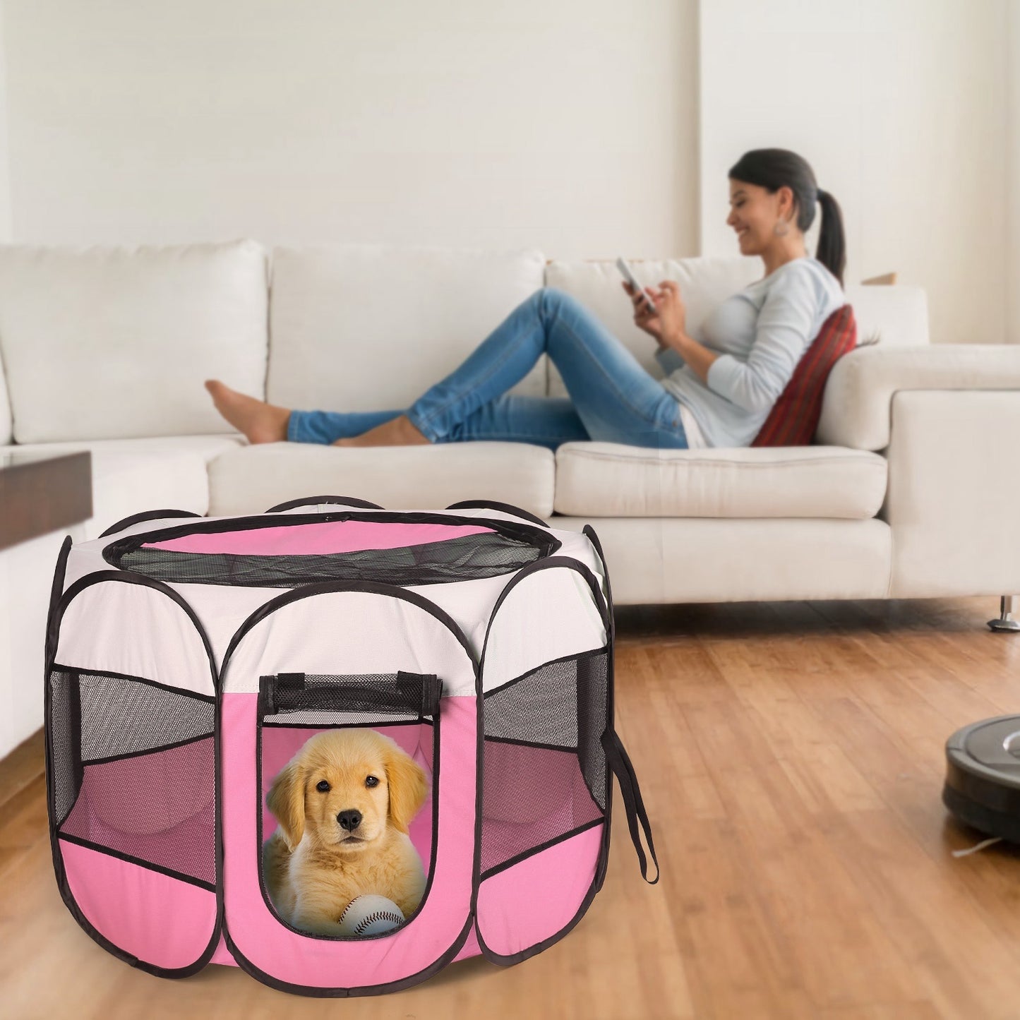 Portable Foldable Pet Tent - 8-Panel Exercise Pen with Dual Zippers