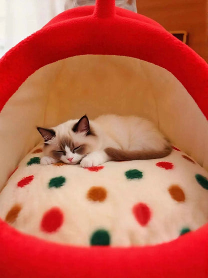 Cozy Polka Dot Pet Nest with Handle