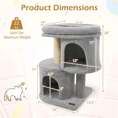 Compact Cat Tree -  2 Condos & Sisal Scratching Posts